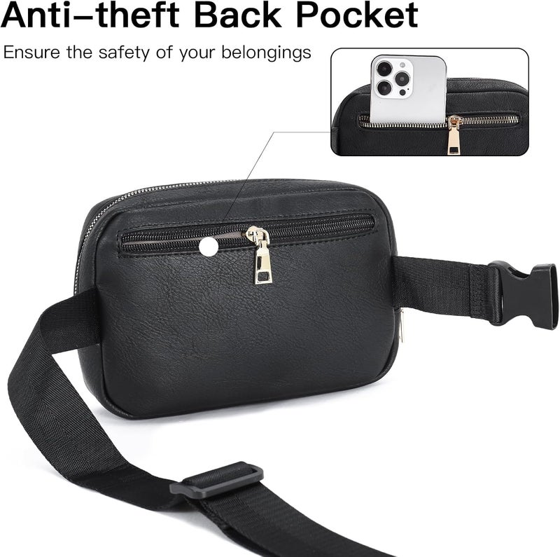 Telena Leather Belt Bag for Women Fashionable Fanny Packs Cross Body Bag Waist Pack Black - Image 4